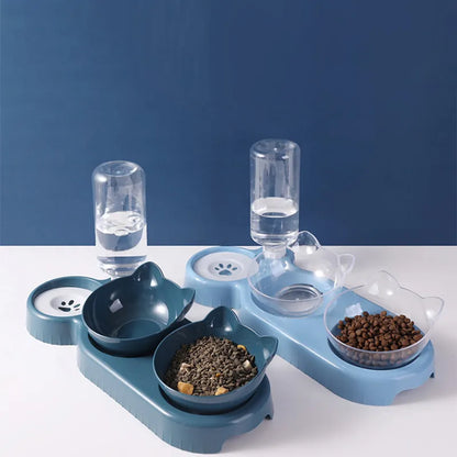 3 in 1 Double Dish Pet Feeder with Raised Stand