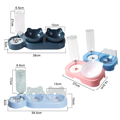 3 in 1 Double Dish Pet Feeder with Raised Stand