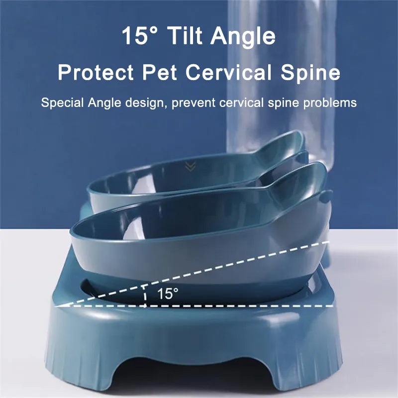 3 in 1 Double Dish Pet Feeder with Raised Stand